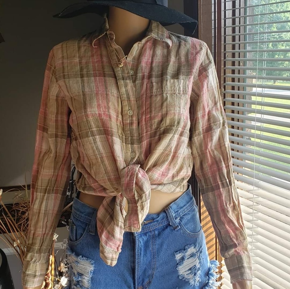 Pink Ralph Lauren plaid long sleeve top